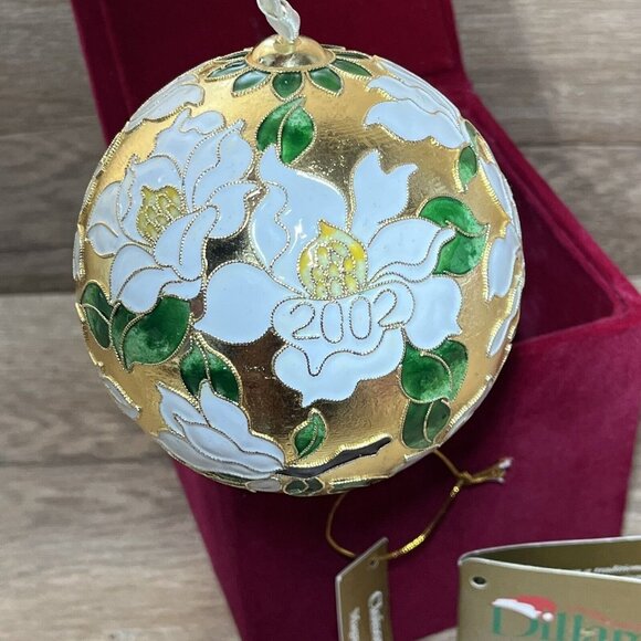 Cloisonné Ornament 2002 Dillards Christmas Tree Decor Red Velvet Box Included - Picture 3 of 12